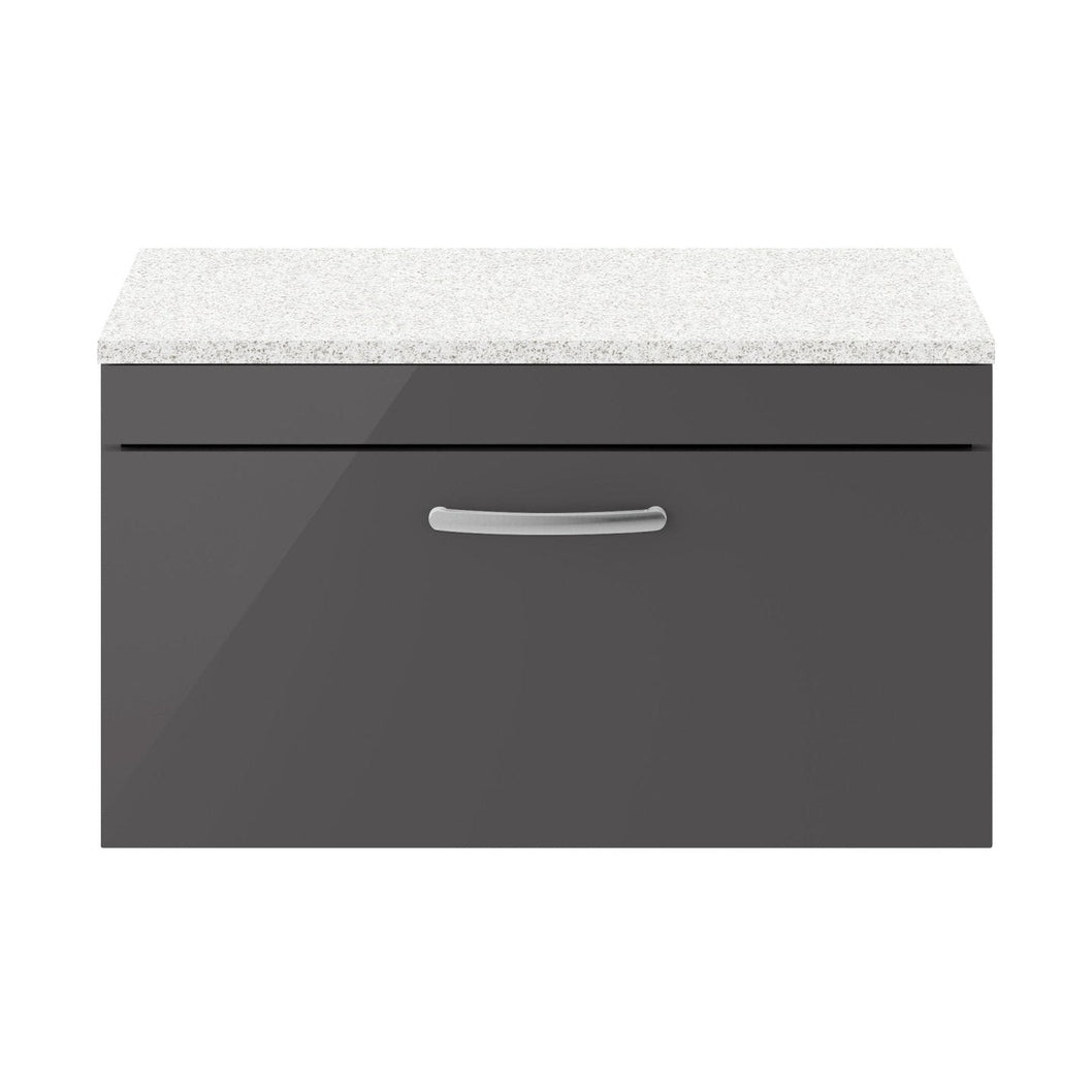 Nuie Athena 800mm Wall Hung Cabinet With Sparkling White Worktop Contemporary Gloss Grey MFC Painted Gloss 452x805x390mm - JJ Building Materials
