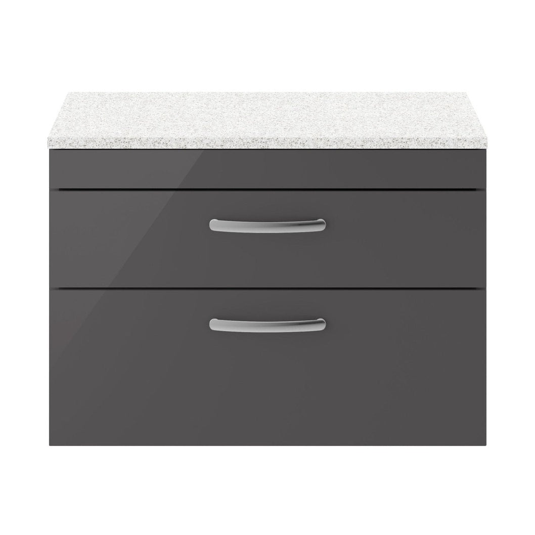 Nuie Athena 800mm Wall Hung Cabinet With Sparkling White Worktop Contemporary Gloss Grey MFC Painted Gloss 560x805x390mm - JJ Building Materials