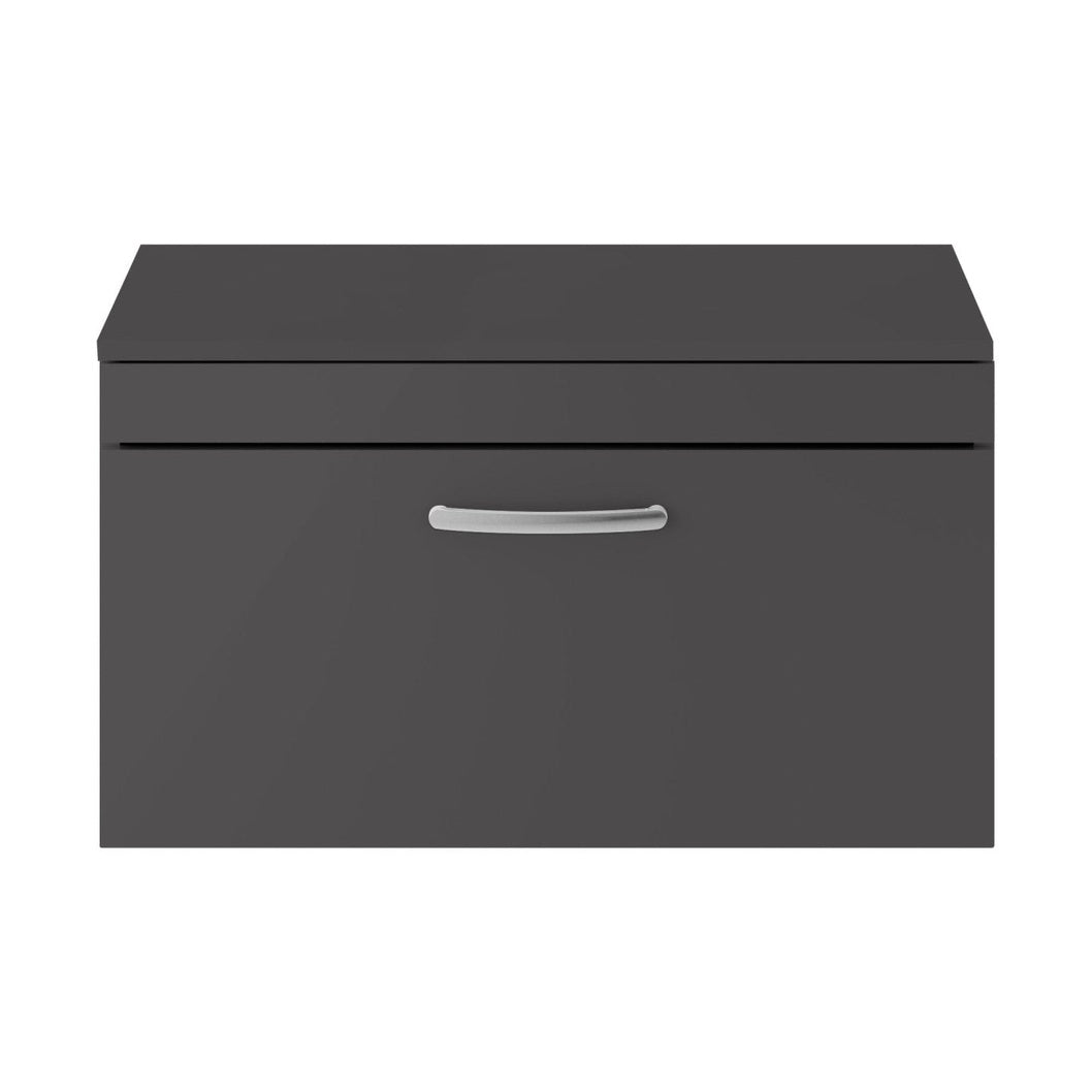 Nuie Athena 800mm Wall Hung Cabinet With Worktop Contemporary Gloss Grey MFC Painted Gloss 449x805x390mm - JJ Building Materials