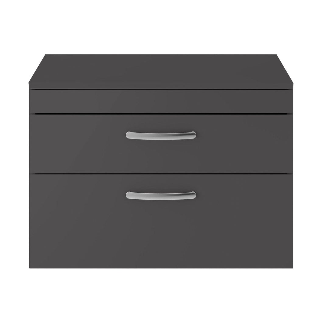 Nuie Athena 800mm Wall Hung Cabinet With Worktop Contemporary Gloss Grey MFC Painted Gloss 557x805x390mm - JJ Building Materials