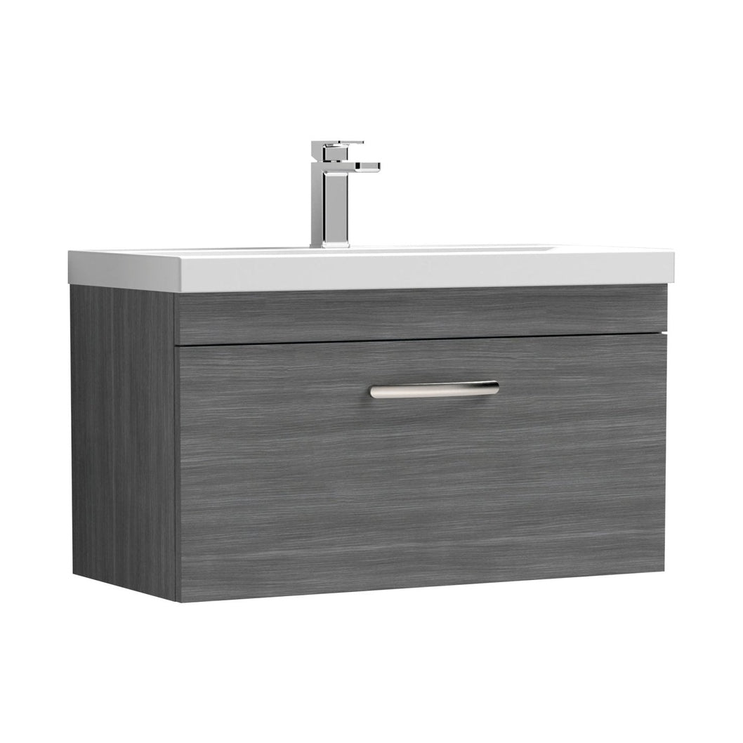 Nuie Athena 800mm Wall Hung Vanity With Basin 1 Contemporary Anthracite Woodgrain MFC 470x810x390mm - JJ Building Materials