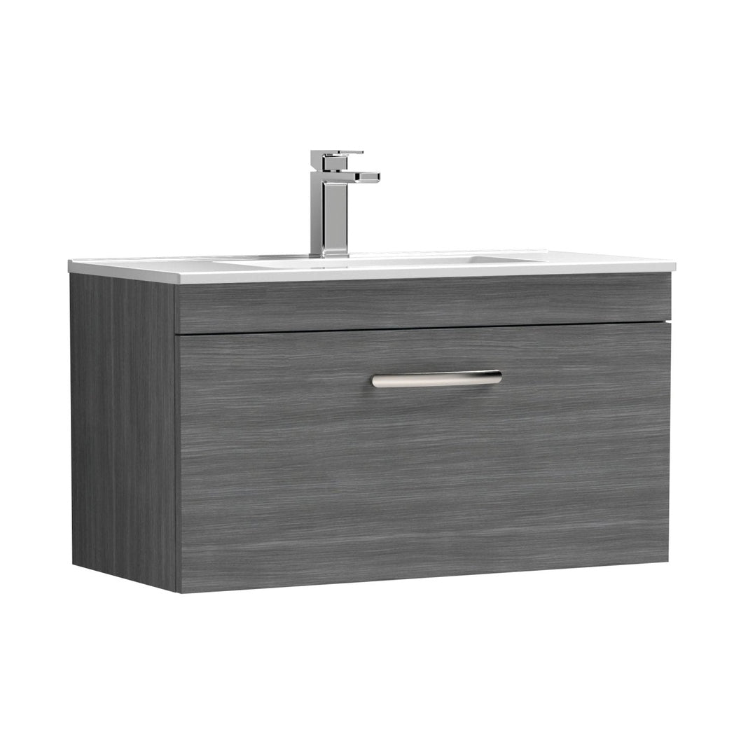 Nuie Athena 800mm Wall Hung Vanity With Basin 2 Contemporary Anthracite Woodgrain MFC 448x805x395mm - JJ Building Materials
