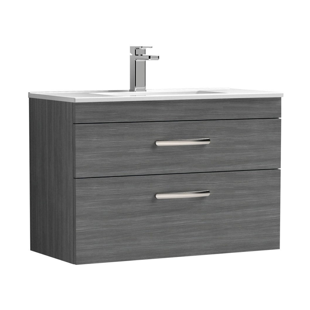 Nuie Athena 800mm Wall Hung Vanity With Basin 2 Contemporary Anthracite Woodgrain MFC 556x805x395mm - JJ Building Materials