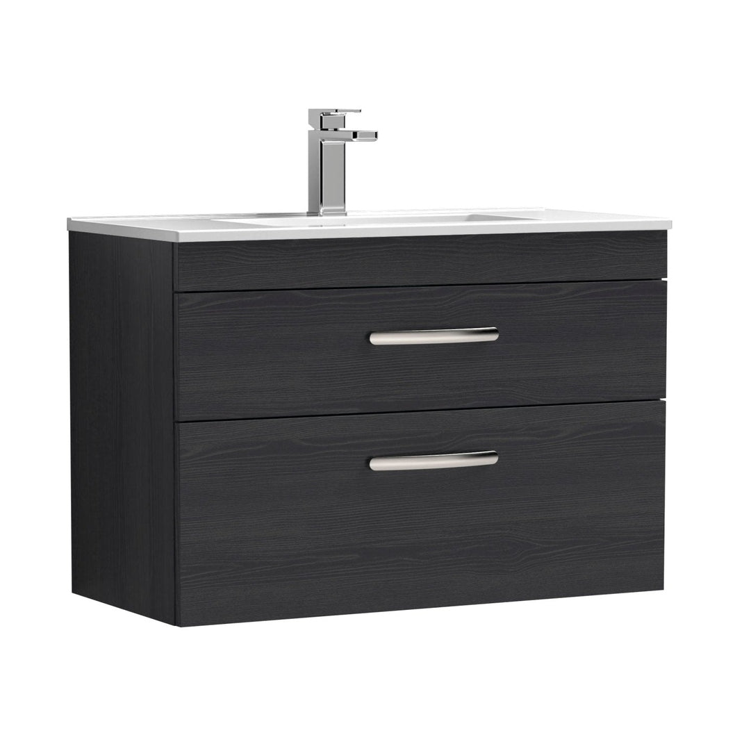 Nuie Athena 800mm Wall Hung Vanity With Basin 2 Contemporary Charcoal Black MFC 556x805x395mm - JJ Building Materials