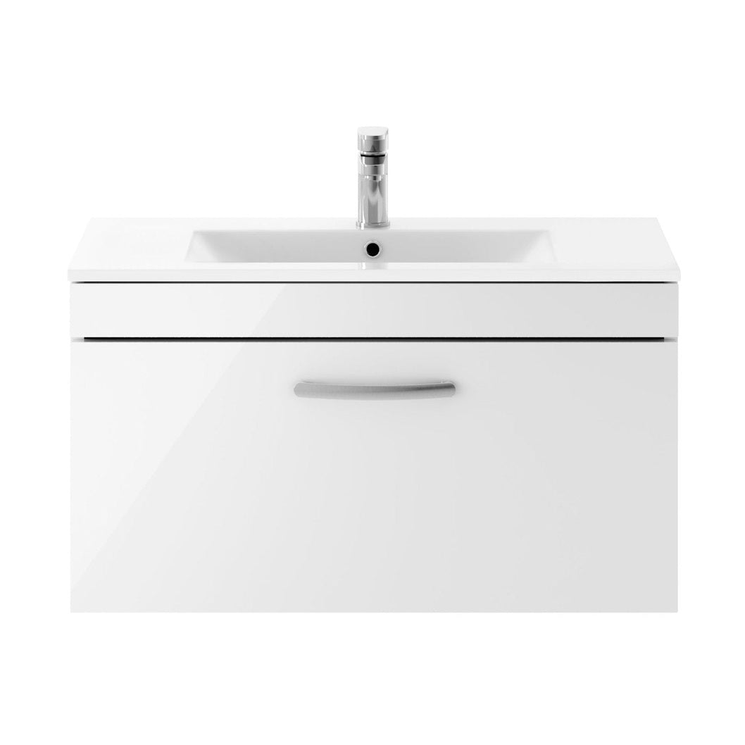 Nuie Athena 800mm Wall Hung Vanity With Basin 2 Contemporary Gloss White MFC 448x805x395mm - JJ Building Materials