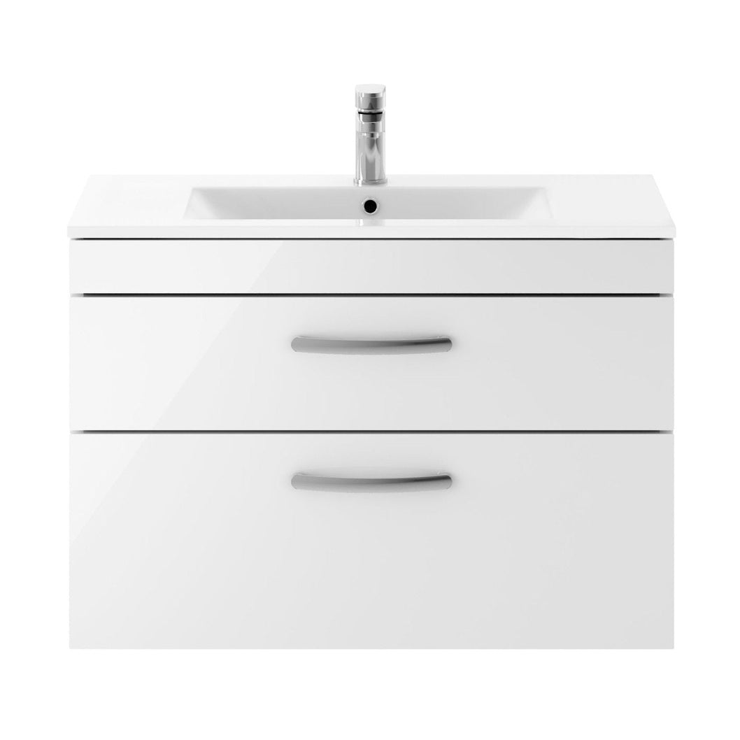 Nuie Athena 800mm Wall Hung Vanity With Basin 2 Contemporary Gloss White MFC 556x805x395mm - JJ Building Materials