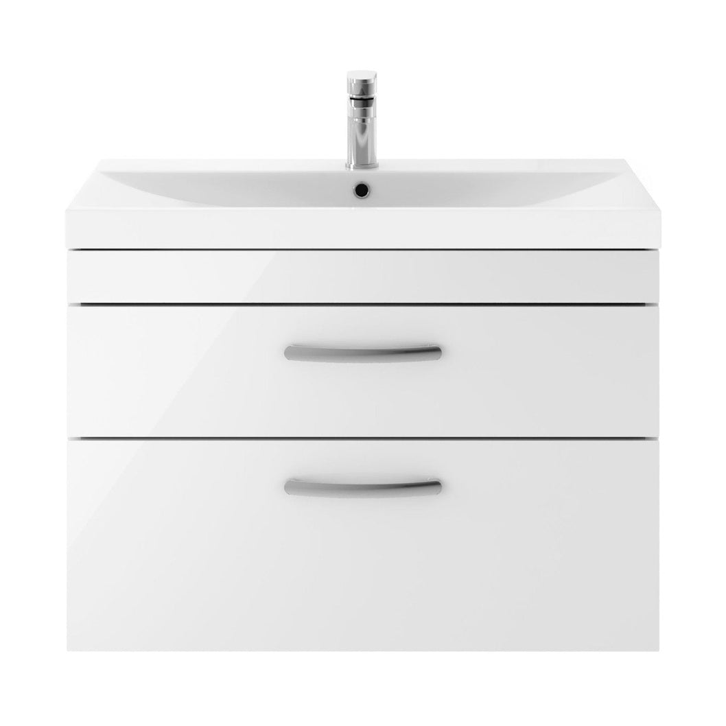 Nuie Athena 800mm Wall Hung Vanity With Basin 3 Contemporary Gloss White MFC 589x810x390mm - JJ Building Materials