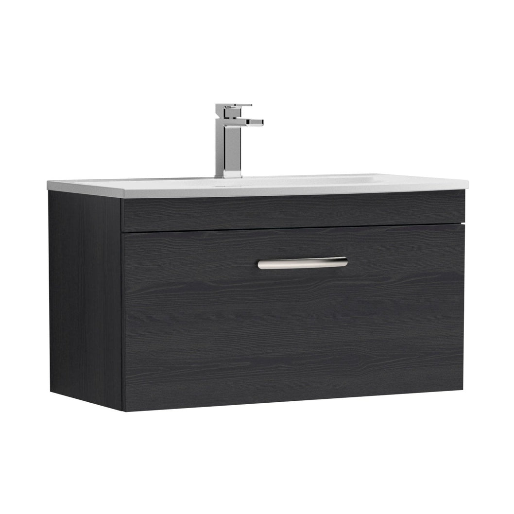 Nuie Athena 800mm Wall Hung Vanity With Basin 4 Contemporary Charcoal Black MFC 461x810x390mm - ATH061G - JJ Building Materials