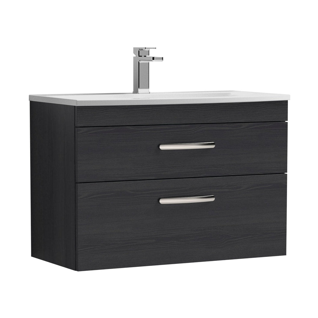 Nuie Athena 800mm Wall Hung Vanity With Basin 4 Contemporary Charcoal Black MFC 461x810x390mm - ATH068G - JJ Building Materials