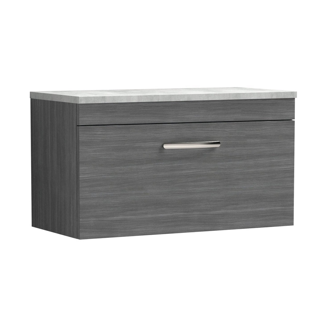 Nuie Athena 800mm Wall Hung Vanity With Grey Worktop Contemporary Anthracite Woodgrain MFC Textured Woodgrain 560x805x390mm - ATH060LBG - JJ Building Materials