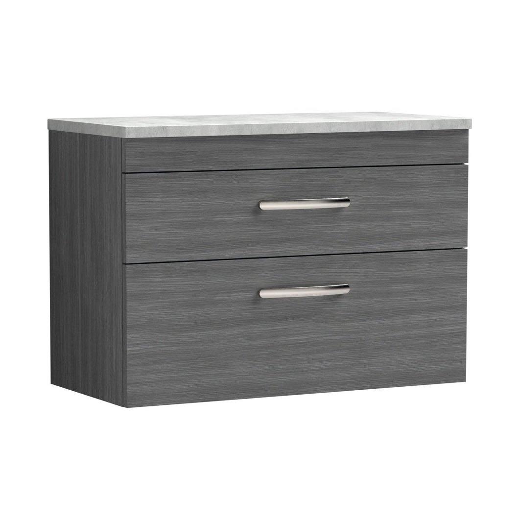 Nuie Athena 800mm Wall Hung Vanity With Grey Worktop Contemporary Anthracite Woodgrain MFC Textured Woodgrain 560x805x390mm - ATH067LBG - JJ Building Materials