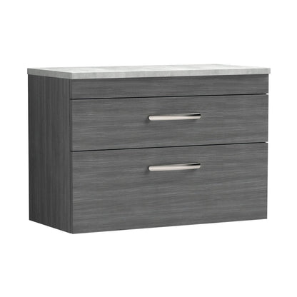 Nuie Athena 800mm Wall Hung Vanity With Grey Worktop Contemporary Anthracite Woodgrain MFC Textured Woodgrain 560x805x390mm - ATH067LBG - JJ Building Materials