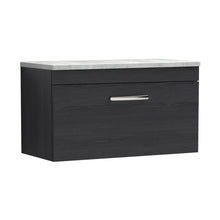 Nuie Athena 800mm Wall Hung Vanity With Grey Worktop Contemporary Charcoal Black MFC Textured Woodgrain 452x805x390mm - JJ Building Materials