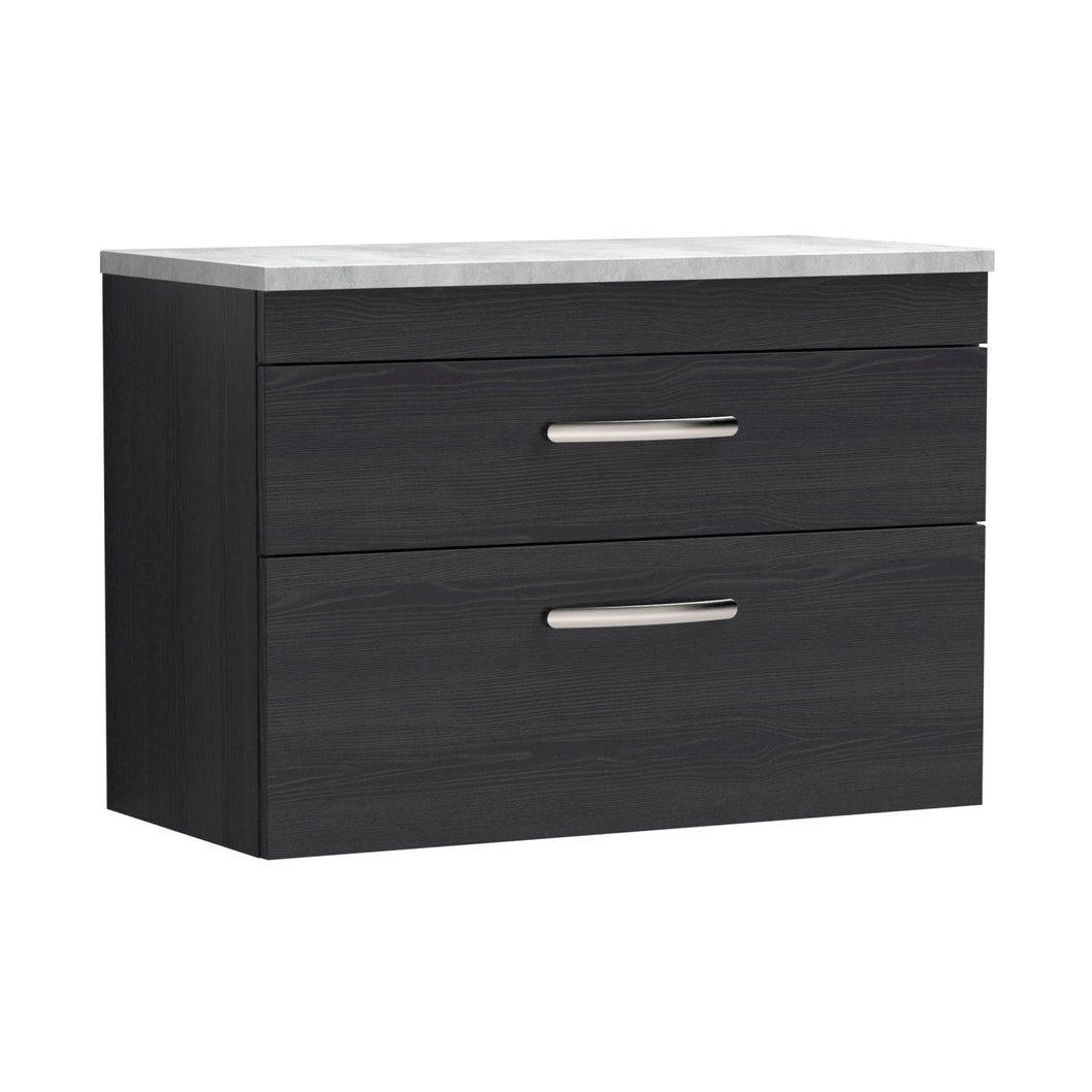 Nuie Athena 800mm Wall Hung Vanity With Grey Worktop Contemporary Charcoal Black MFC Textured Woodgrain 560x805x390mm - JJ Building Materials
