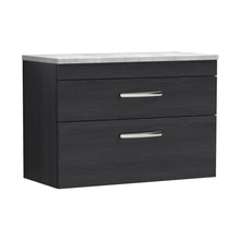 Nuie Athena 800mm Wall Hung Vanity With Grey Worktop Contemporary Charcoal Black MFC Textured Woodgrain 560x805x390mm - JJ Building Materials
