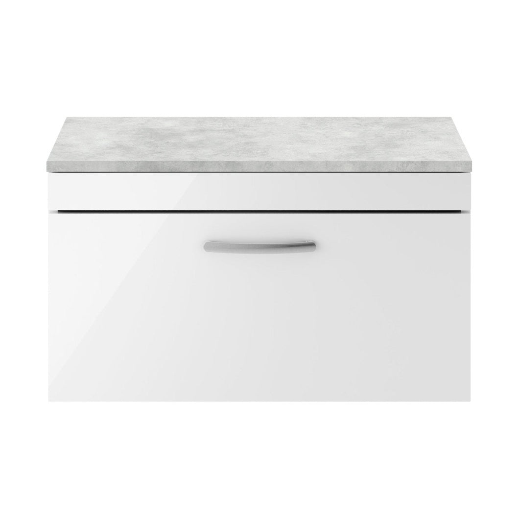 Nuie Athena 800mm Wall Hung Vanity With Grey Worktop Contemporary Gloss White MFC Painted Gloss 452x805x390mm - JJ Building Materials