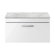 Nuie Athena 800mm Wall Hung Vanity With Grey Worktop Contemporary Gloss White MFC Painted Gloss 452x805x390mm - JJ Building Materials