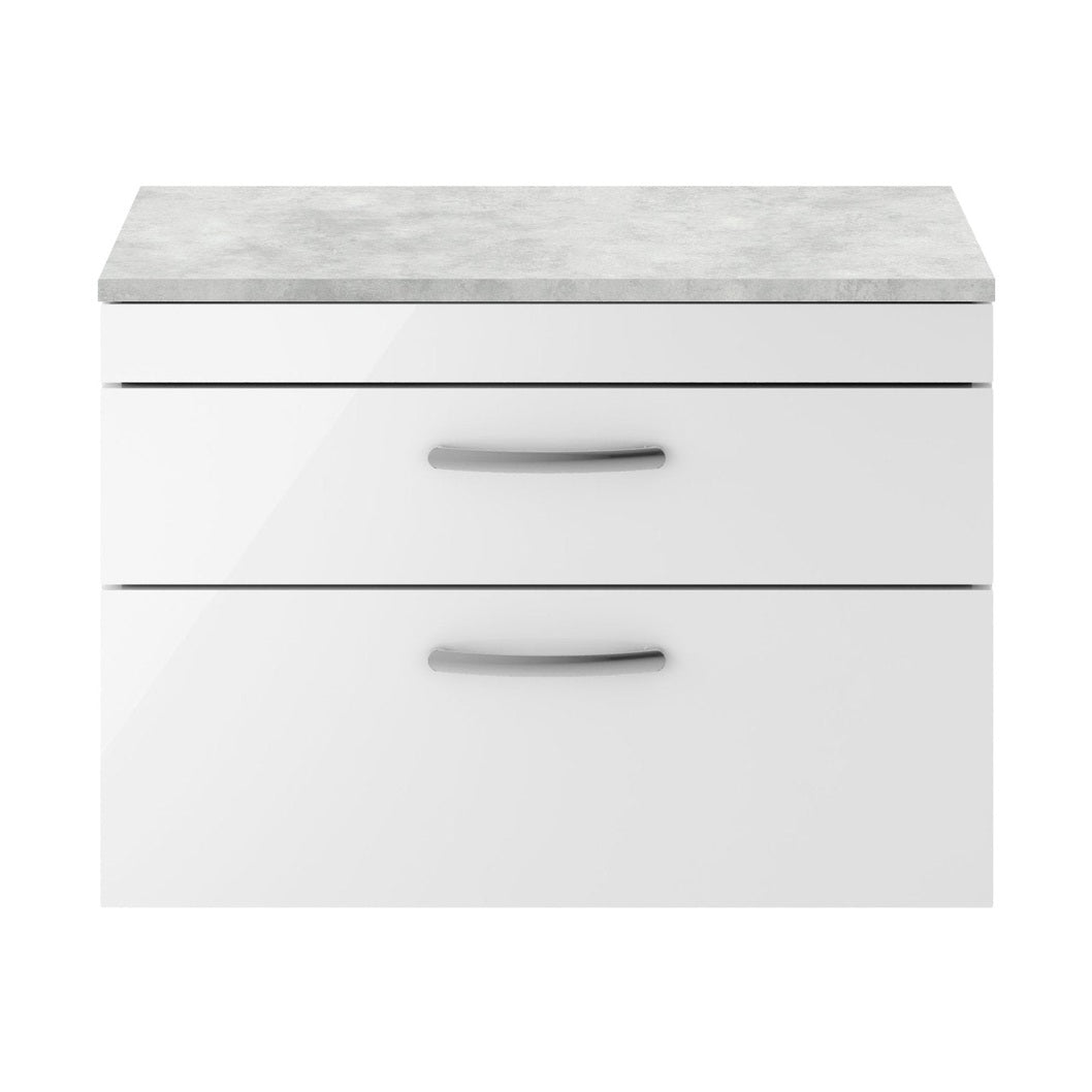 Nuie Athena 800mm Wall Hung Vanity With Grey Worktop Contemporary Gloss White MFC Painted Gloss 560x805x390mm - JJ Building Materials