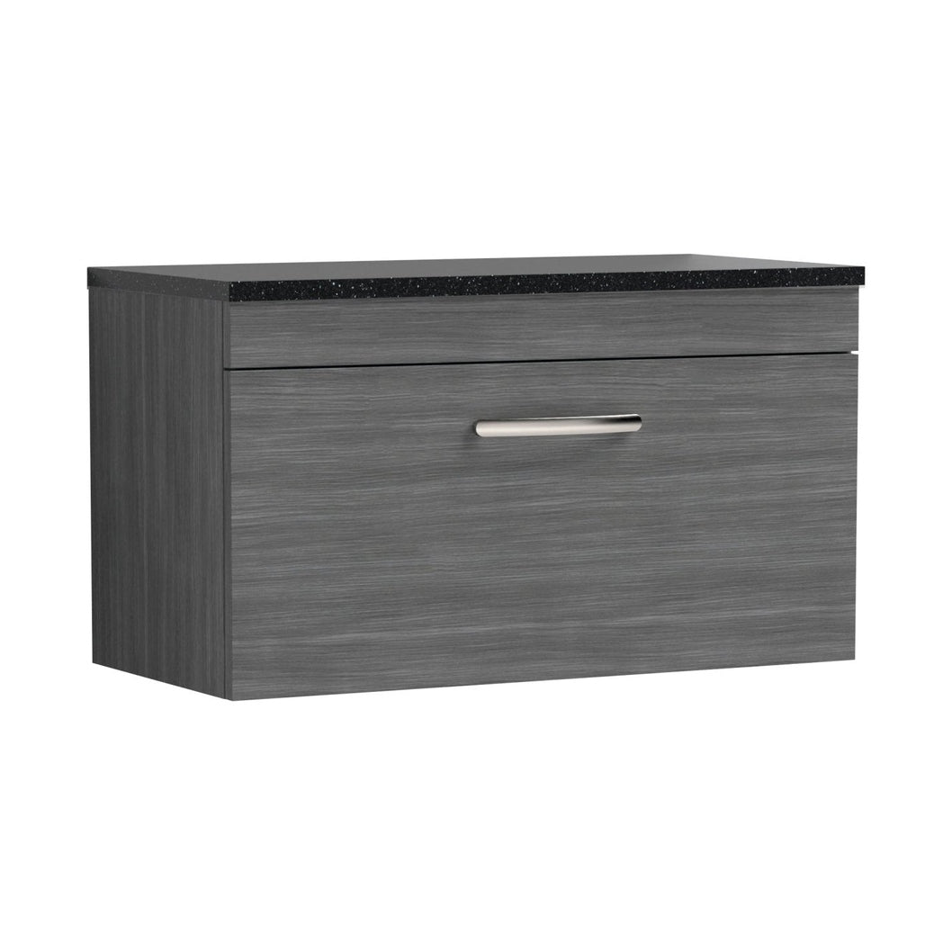 Nuie Athena 800mm Wall Hung Vanity With Sparkling Black Worktop Contemporary Anthracite Woodgrain MFC Textured Woodgrain 560x805x390mm - ATH060LSB - JJ Building Materials
