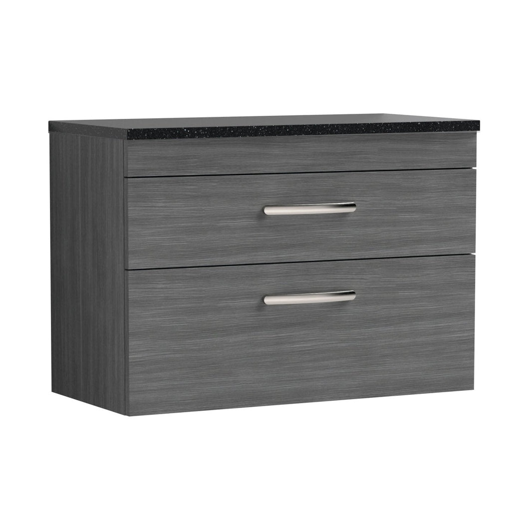 Nuie Athena 800mm Wall Hung Vanity With Sparkling Black Worktop Contemporary Anthracite Woodgrain MFC Textured Woodgrain 560x805x390mm - ATH067LSB - JJ Building Materials