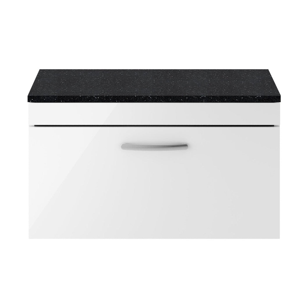 Nuie Athena 800mm Wall Hung Vanity With Sparkling Black Worktop Contemporary Gloss White MFC Painted Gloss 452x805x390mm - JJ Building Materials