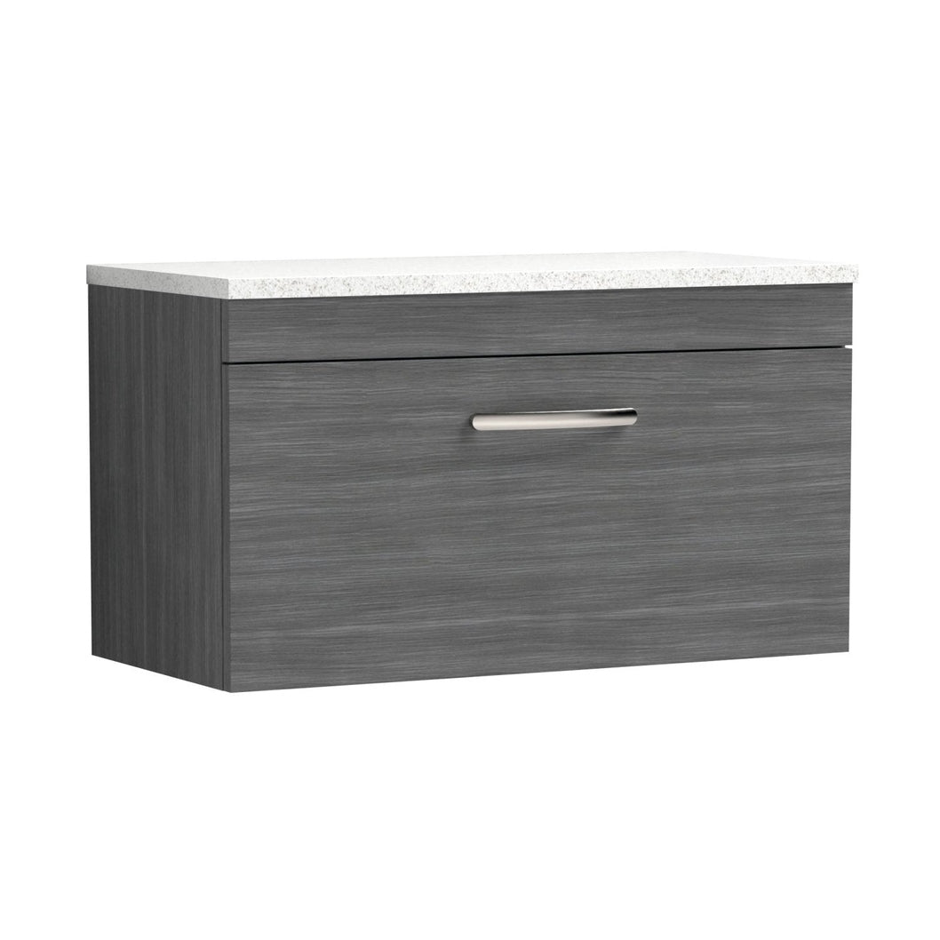 Nuie Athena 800mm Wall Hung Vanity With Sparkling White Worktop Contemporary Anthracite Woodgrain MFC Textured Woodgrain 560x805x390mm - ATH060LSW - JJ Building Materials