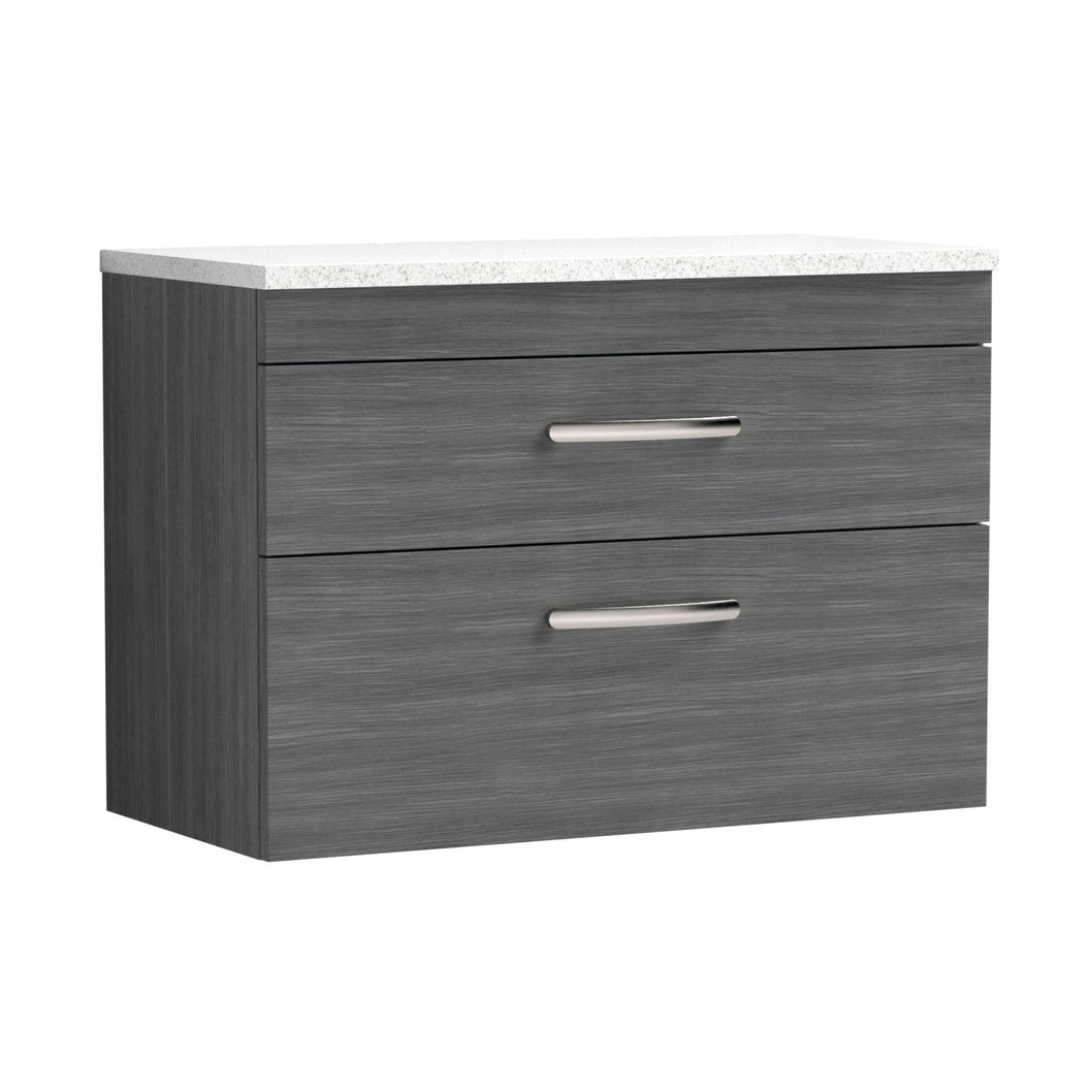 Nuie Athena 800mm Wall Hung Vanity With Sparkling White Worktop Contemporary Anthracite Woodgrain MFC Textured Woodgrain 560x805x390mm - ATH067LSW - JJ Building Materials