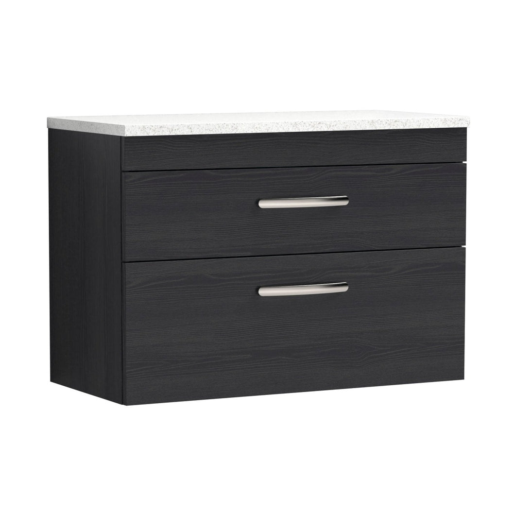Nuie Athena 800mm Wall Hung Vanity With Sparkling White Worktop Contemporary Charcoal Black MFC Textured Woodgrain 560x805x390mm - JJ Building Materials