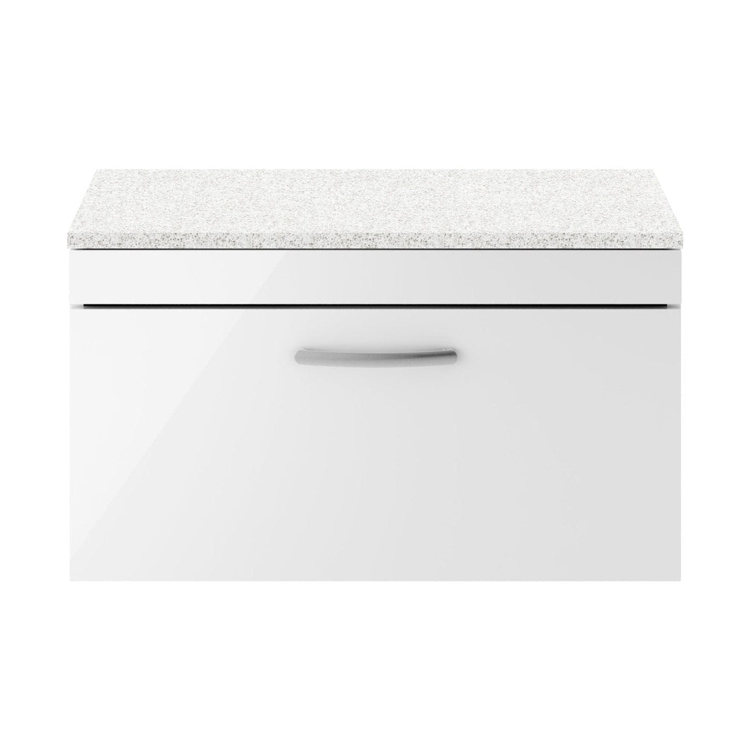 Nuie Athena 800mm Wall Hung Vanity With Sparkling White Worktop Contemporary Gloss White MFC Painted Gloss 452x805x390mm - JJ Building Materials
