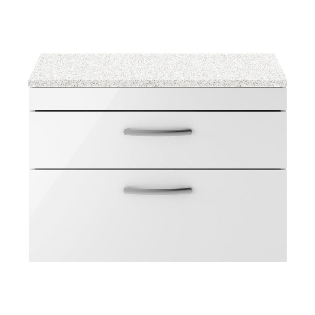 Nuie Athena 800mm Wall Hung Vanity With Sparkling White Worktop Contemporary Gloss White MFC Painted Gloss 560x805x390mm - JJ Building Materials