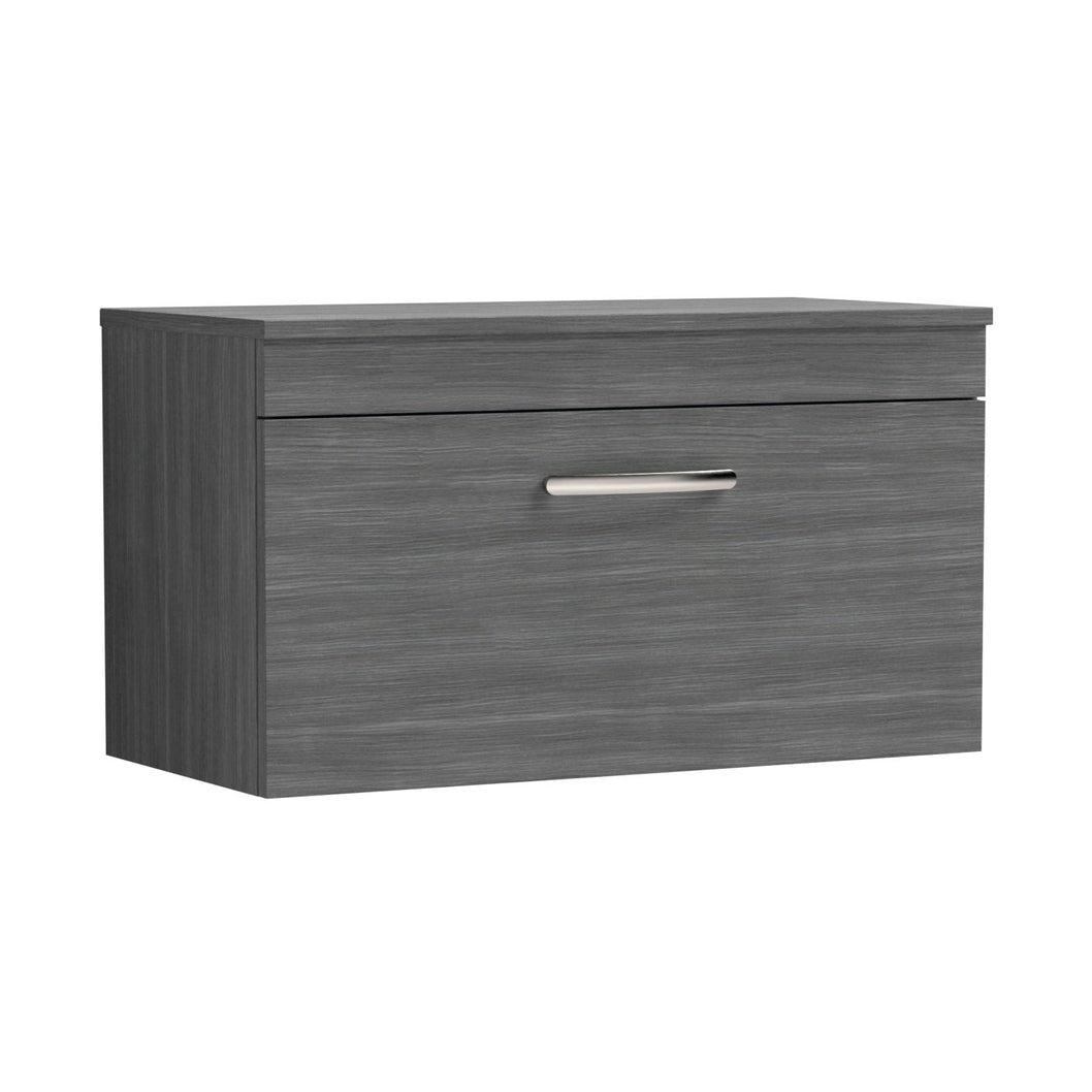 Nuie Athena 800mm Wall Hung Vanity With Worktop Contemporary Anthracite Woodgrain MFC Textured Woodgrain 448x805x390mm - JJ Building Materials