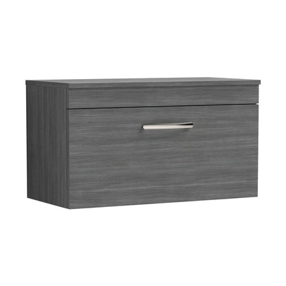 Nuie Athena 800mm Wall Hung Vanity With Worktop Contemporary Anthracite Woodgrain MFC Textured Woodgrain 448x805x390mm - JJ Building Materials