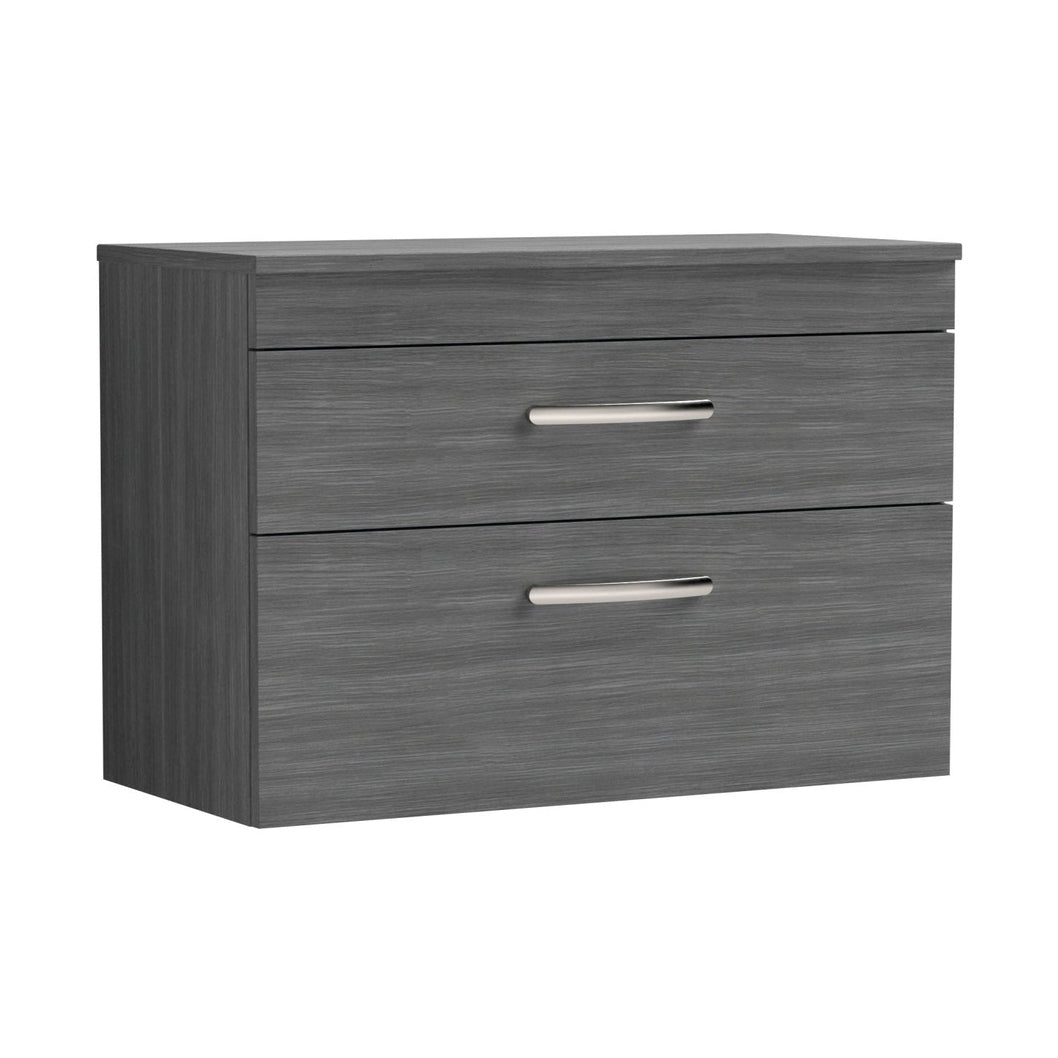 Nuie Athena 800mm Wall Hung Vanity With Worktop Contemporary Anthracite Woodgrain MFC Textured Woodgrain 556x805x390mm - JJ Building Materials