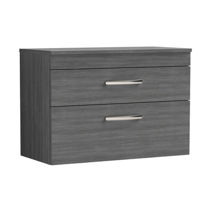 Nuie Athena 800mm Wall Hung Vanity With Worktop Contemporary Anthracite Woodgrain MFC Textured Woodgrain 556x805x390mm - JJ Building Materials