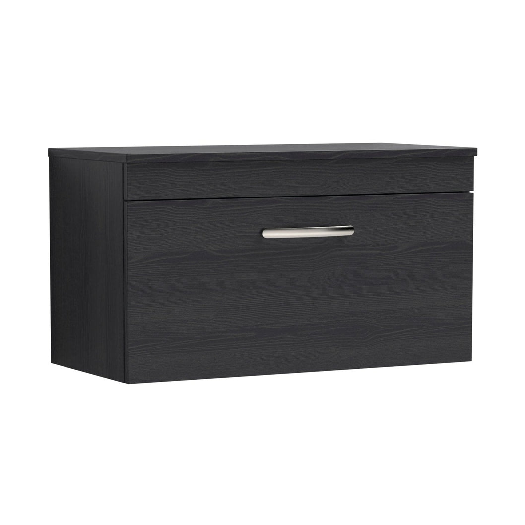 Nuie Athena 800mm Wall Hung Vanity With Worktop Contemporary Charcoal Black MFC Textured Woodgrain 448x805x390mm - JJ Building Materials