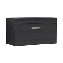 Nuie Athena 800mm Wall Hung Vanity With Worktop Contemporary Charcoal Black MFC Textured Woodgrain 448x805x390mm - JJ Building Materials