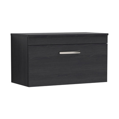 Nuie Athena 800mm Wall Hung Vanity With Worktop Contemporary Charcoal Black MFC Textured Woodgrain 448x805x390mm - JJ Building Materials