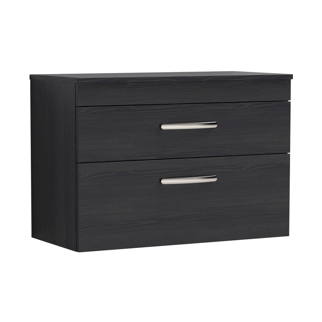 Nuie Athena 800mm Wall Hung Vanity With Worktop Contemporary Charcoal Black MFC Textured Woodgrain 556x805x390mm - JJ Building Materials
