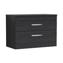 Nuie Athena 800mm Wall Hung Vanity With Worktop Contemporary Charcoal Black MFC Textured Woodgrain 556x805x390mm - JJ Building Materials