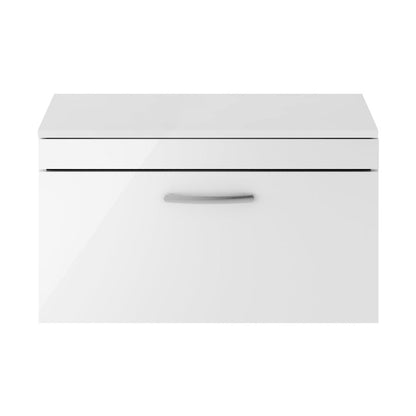 Nuie Athena 800mm Wall Hung Vanity With Worktop Contemporary Gloss White MFC Painted Gloss 448x805x390mm - JJ Building Materials