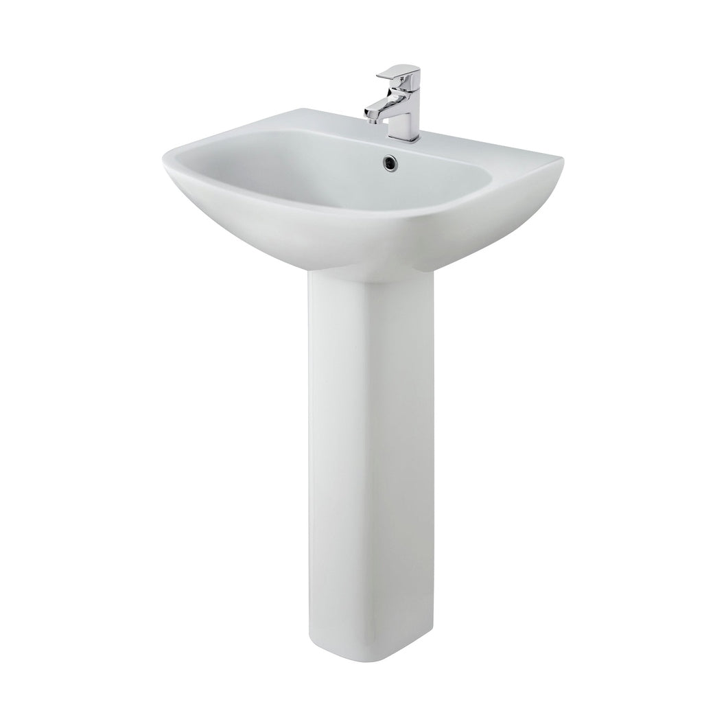 Nuie Ava 545mm Basin & Pedestal Contemporary White Vitreous China 840x545x455mm - JJ Building Materials