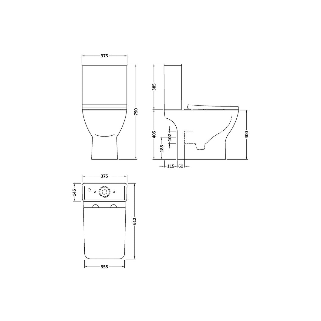 Nuie Ava Pan, Cistern & Seat Contemporary White Vitreous China 790x375x612mm - JJ Building Materials