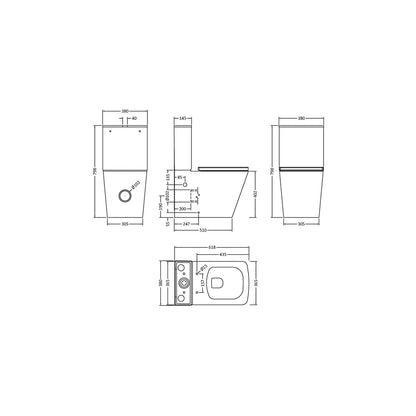 Nuie Ava Pan, Cistern & Seat Contemporary White Vitreous China 792x385x623mm - JJ Building Materials