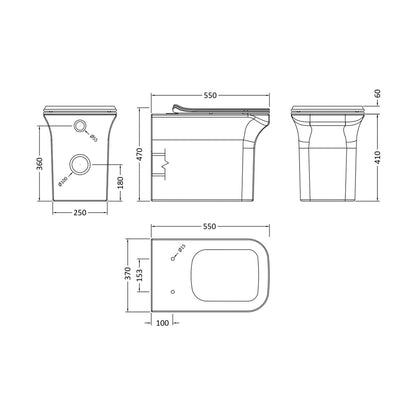 Nuie Ava Square Back To Wall Pan & Soft Close Seat Contemporary White Vitreous China 470x370x550mm - JJ Building Materials