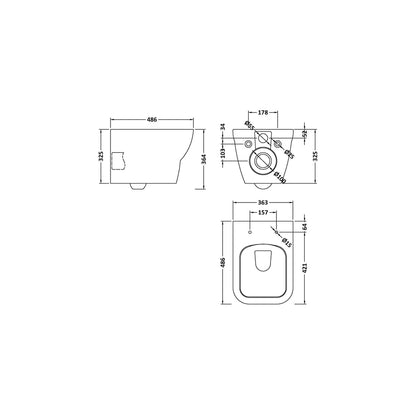 Nuie Ava Wall Hung Pan & Sc Seat Contemporary White Vitreous China 364x363x486mm - JJ Building Materials