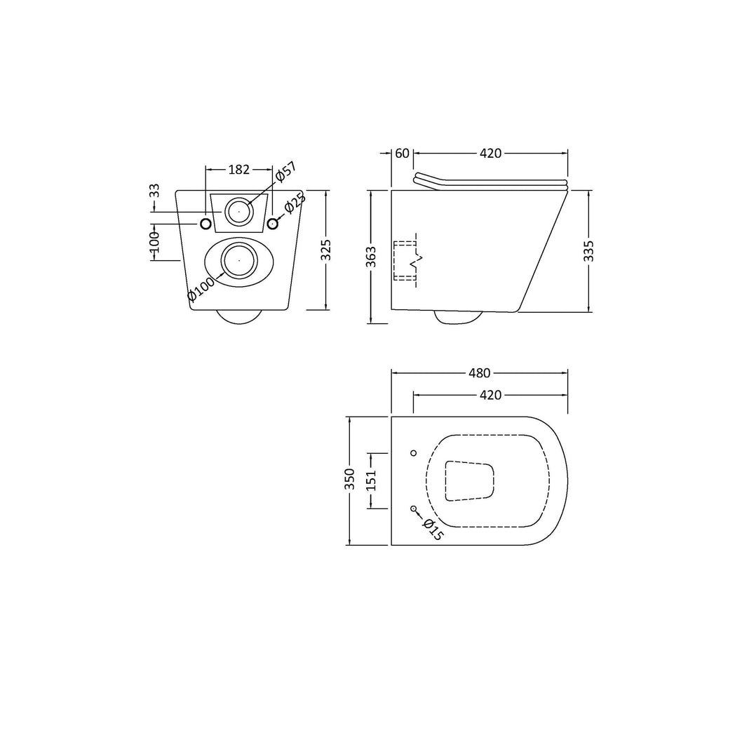 Nuie Ava Wall Hung Pan & Soft Close Seat Contemporary White Vitreous China 363x350x480mm - JJ Building Materials