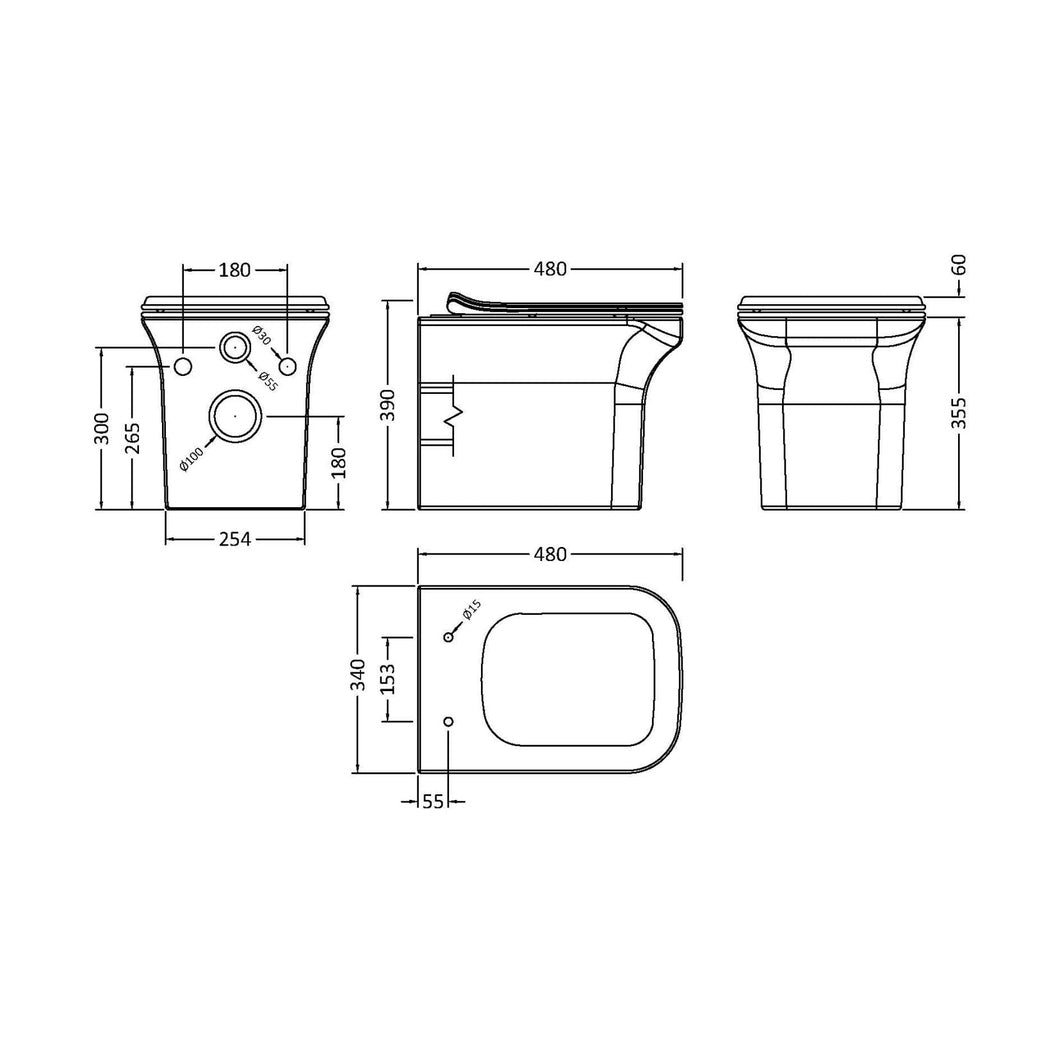Nuie Ava Wall Hung Pan & Soft Close Seat Contemporary White Vitreous China 390x340x480mm - JJ Building Materials