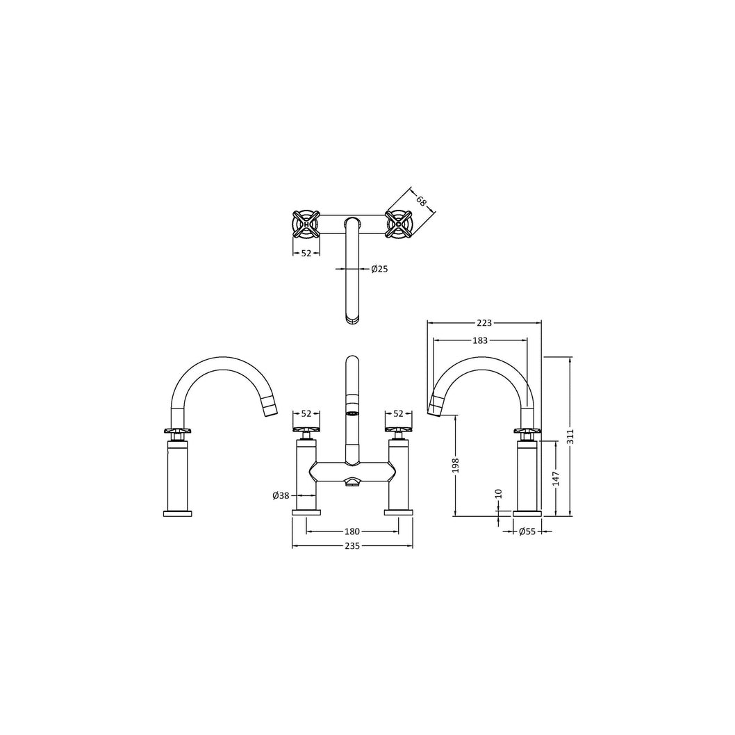 Nuie Aztec Bath Filler Contemporary Matt Black Brass 319x230x50mm - JJ Building Materials