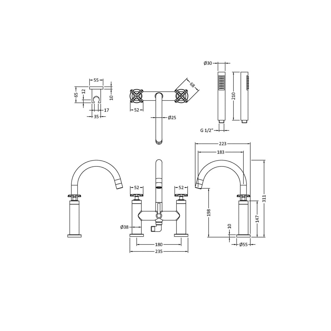 Nuie Aztec Bath Shower Mixer Contemporary Chrome Brass 319x230x50mm - JJ Building Materials