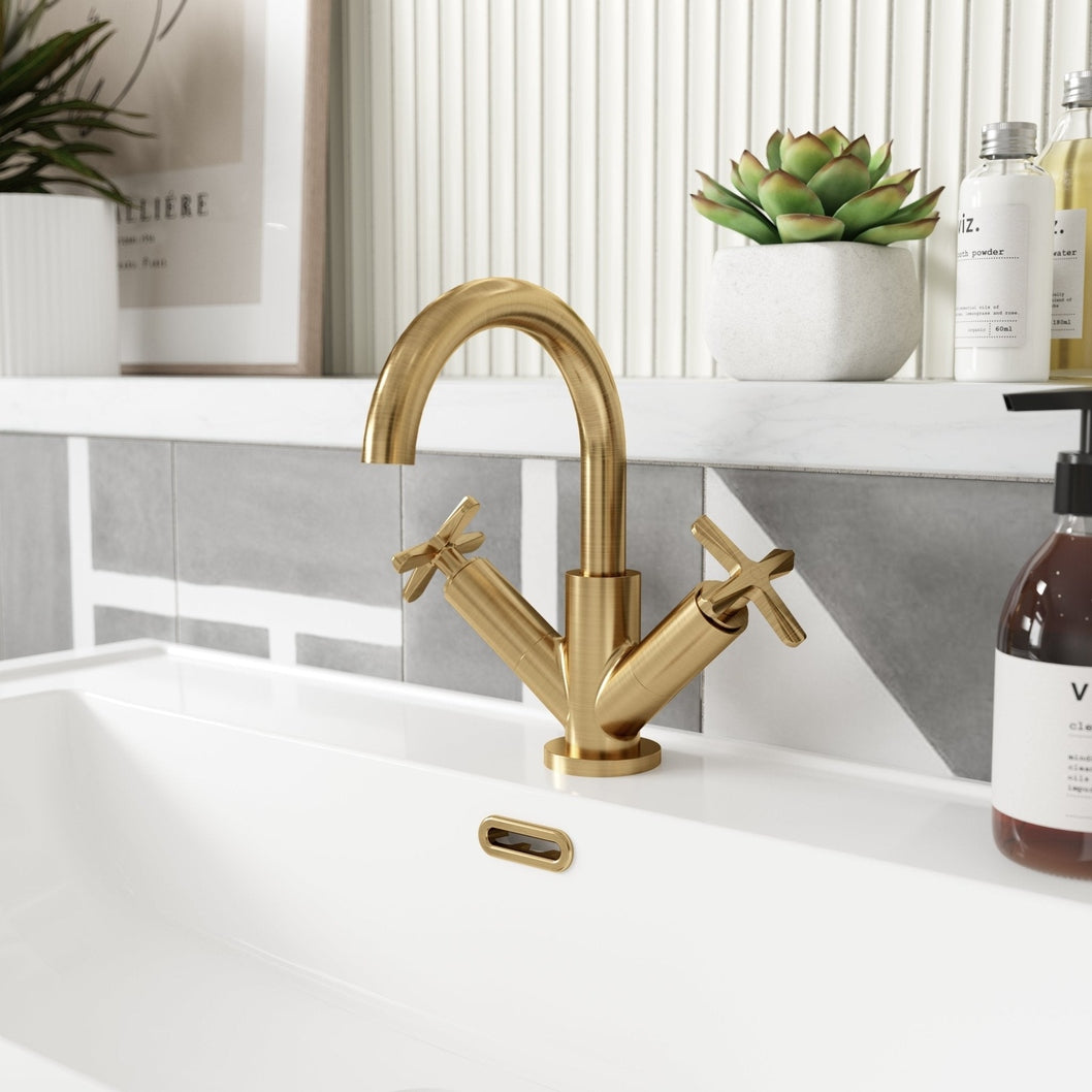 Nuie Aztec Mono Basin Mixer Contemporary Brushed Brass Brass 217x230x175mm - JJ Building Materials